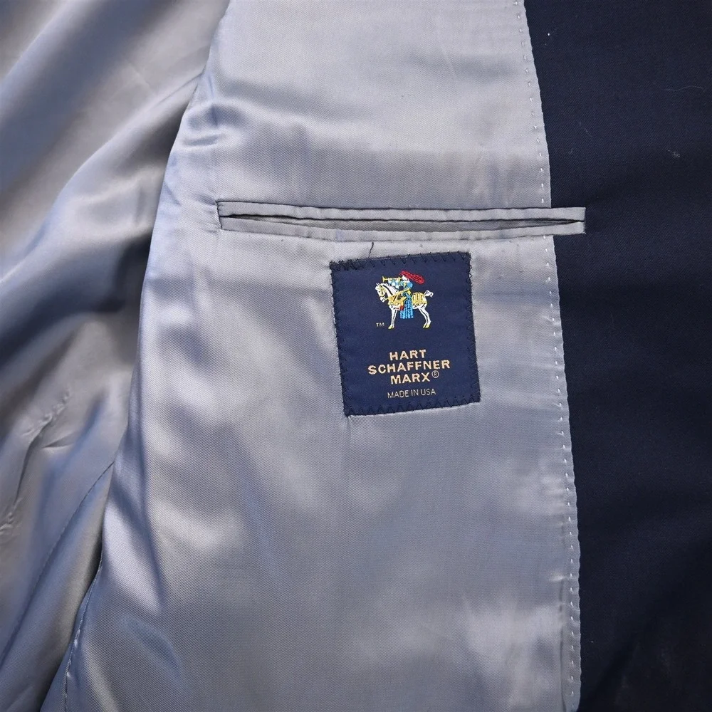 Hart Schaffner Marx 48L Navy Blue Wool USA Gold Button Mens Blazer Sport Coat‎